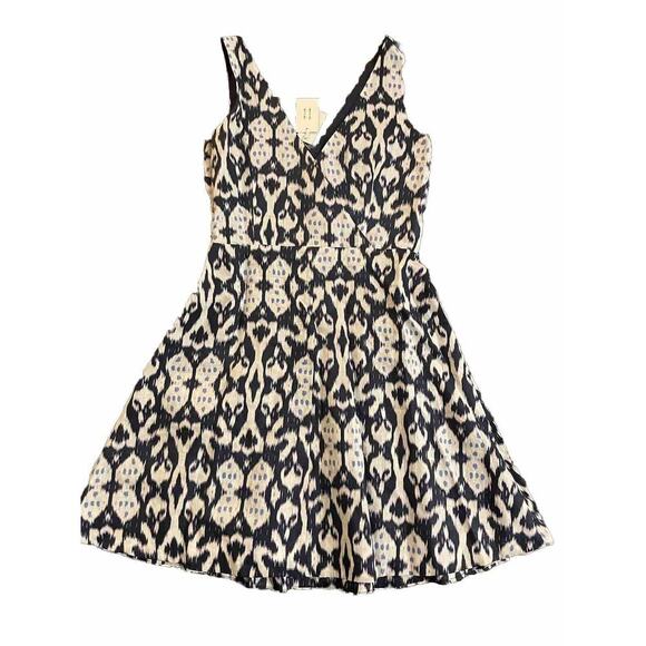 Gap Linen fit & flare dress 0 XS Navy Ikat Print Midi Pockets Aline Skirt Summer - Picture 2 of 7